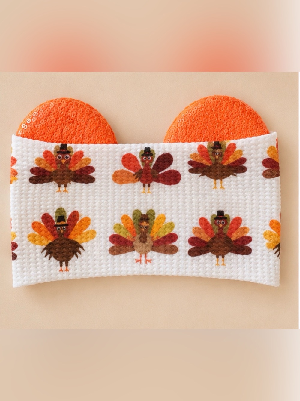 Disney-inspired Thanksgiving Turkey baby/infant/toddler headwrap & bow / sequins - Picture 2 of 3